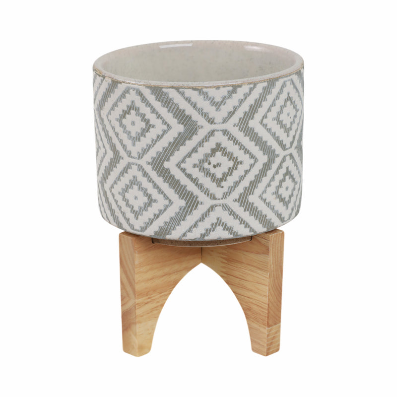 WHITE/GRAY PLANTER ON STAND 6.75"