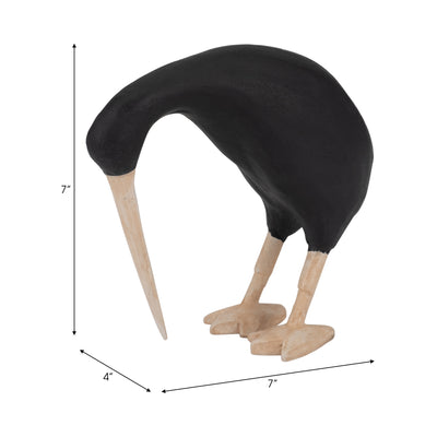 Wood, 7" Kiwi Bird W/ Natural Legs, Black