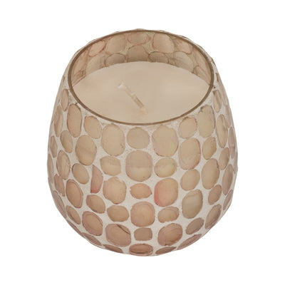 Glass, 4" 11 Oz Mosaic Scented Candle, Soft Pink