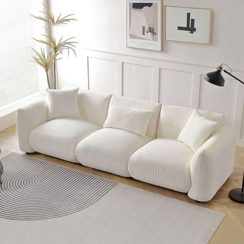 Alhome White Boucle 3 Seater Sofa - 110110881