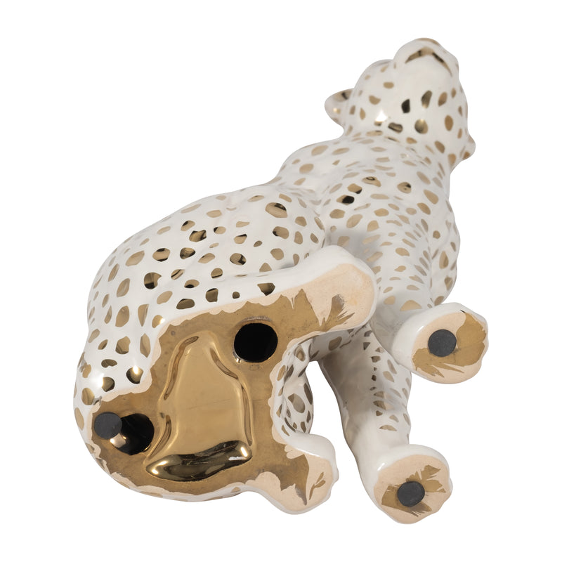 11" SITTING LEOPARD, WHITE/GOLD