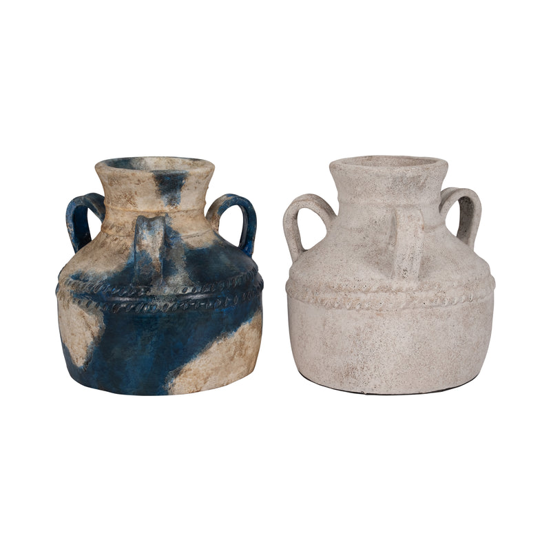 Terracotta, 12" Triple Handle Jug, Blue/ivory