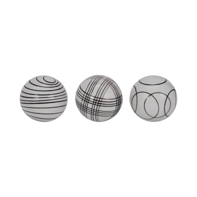 Cer, S/3 4" Assorted Painted Orbs, Black