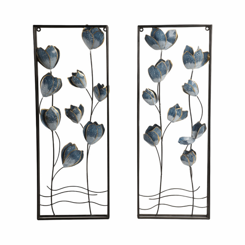 S/2 32" Blooming Flowers Metal Wall Panels, Blue/b