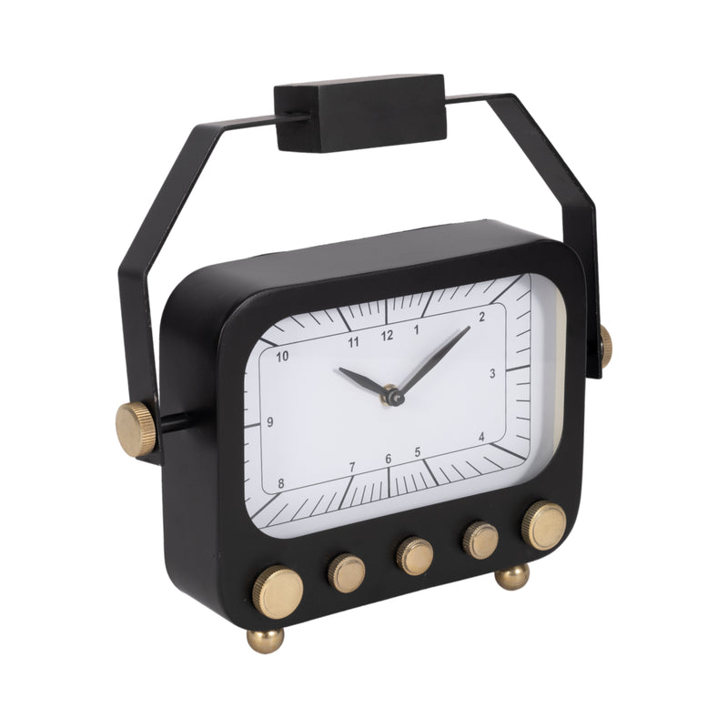 12" Footed Clock With Handle, Black/gold