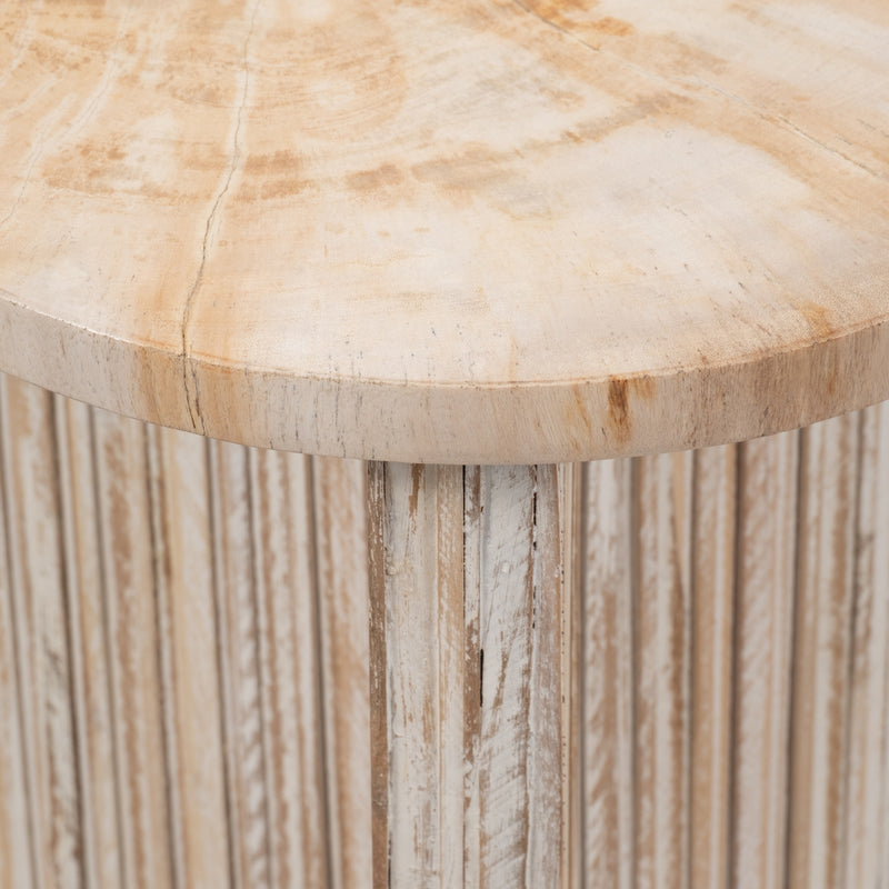 Petrified Wood And Teak 20" Accent Table, Cream