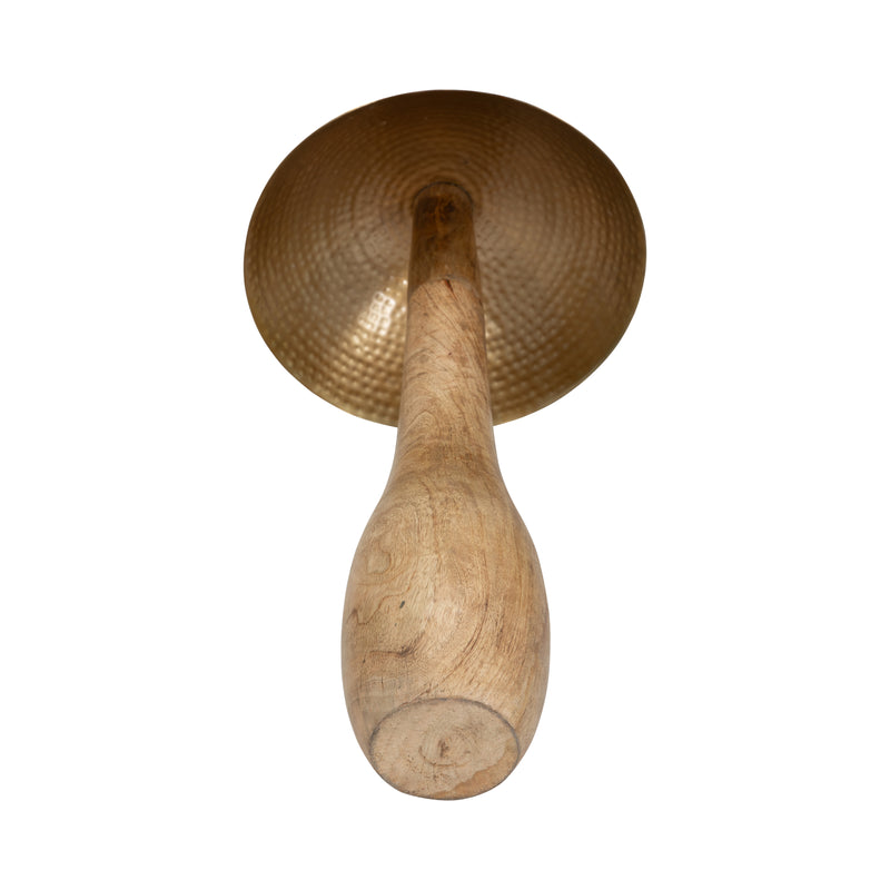 Metal, 28" Mushroom W/ Wood Base, Gold