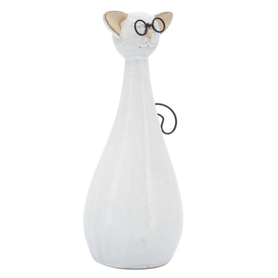 CER, 10"H CHUBBY CAT W/ GLASSES, BEIGE