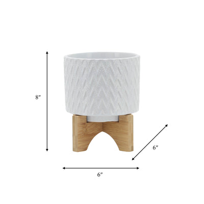 5" CHEVRON PLANTER W/ STAND, WHITE