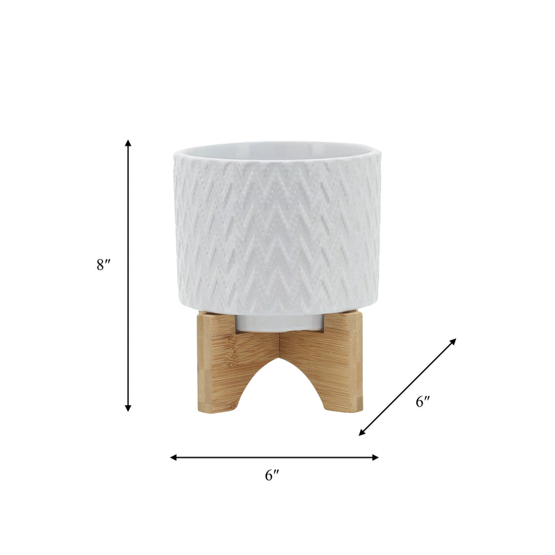 5" CHEVRON PLANTER W/ STAND, WHITE