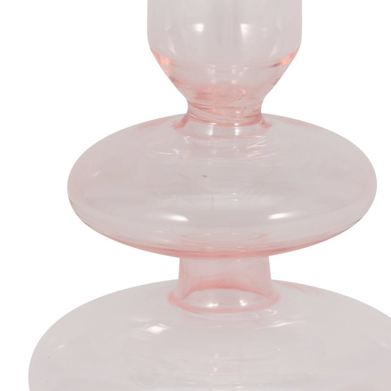 7" Vintage Glass Taper Candle Holder, Pink