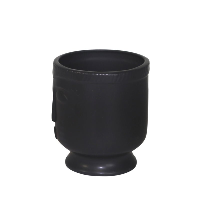 CERAMIC 6" FACE VASE W/BASE, BLACK