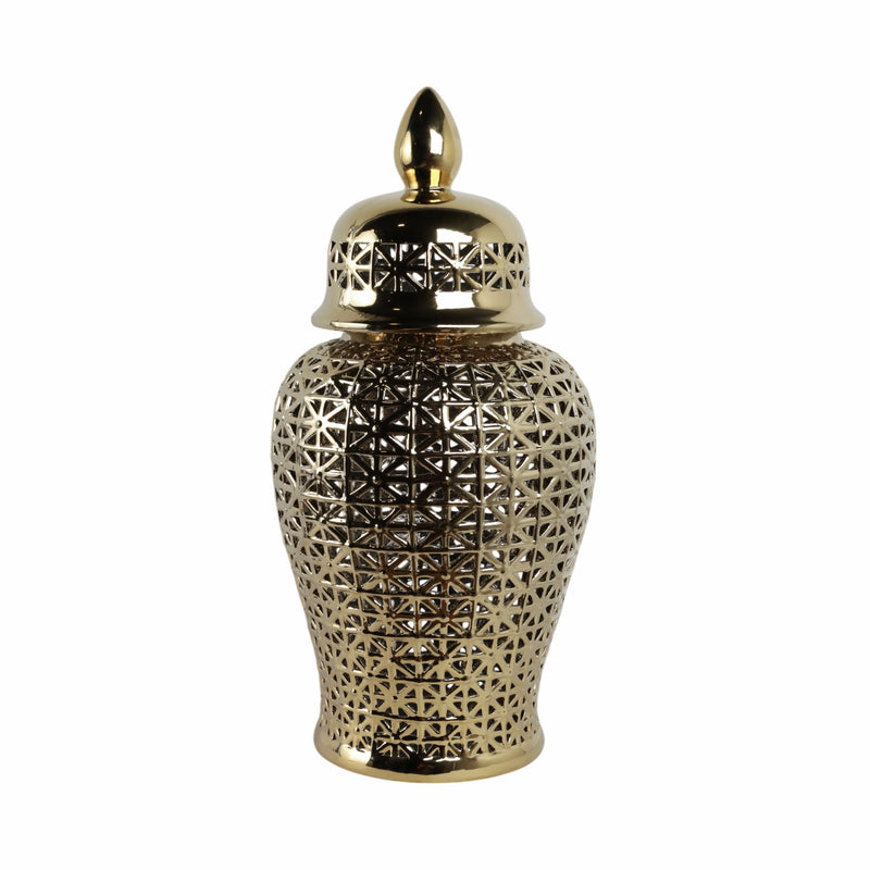 Pierced Ceramic Temple Jar, Gold