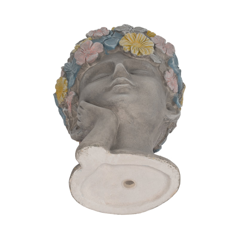 14" Face Planter With Flower Crown, Grey/multi