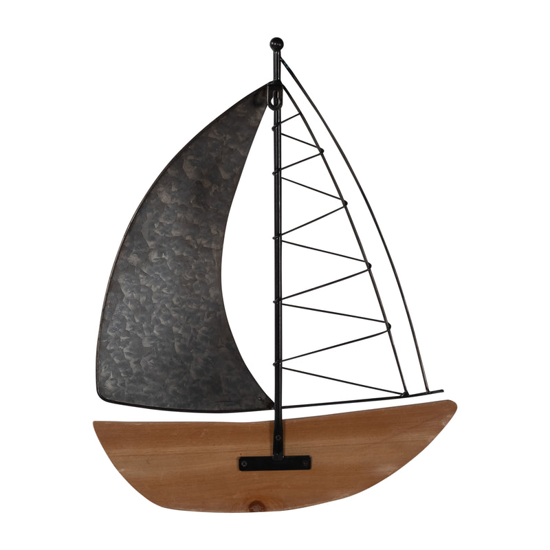 METAL, 19"H BOAT WALL DECO, BROWN