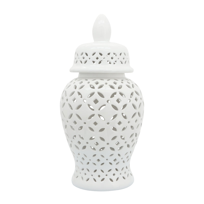 24" CUT-OUT DAISIES TEMPLE JAR, WHITE