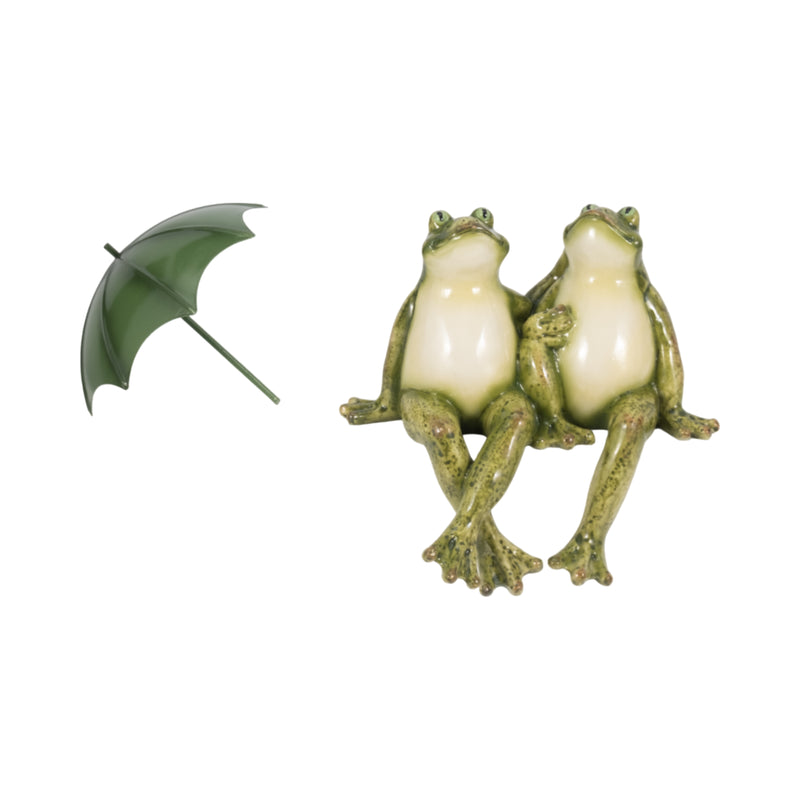 9" Sitting Frogs With Umbrella, Green