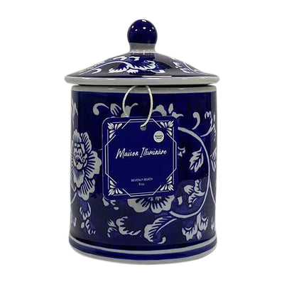 Cer, 6" 8oz Chinoiserie Scntd Candle W/lid,blu/wht