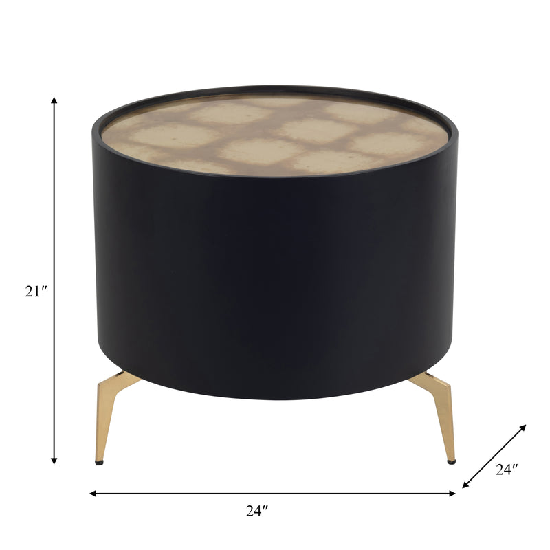 WOOD,24" GOLD LEAF TOP SIDE TABLE, BLK/GLD