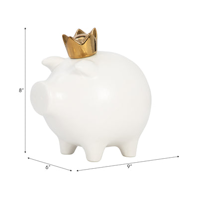 CER, 8" PIG WITH CROWN, WHITE