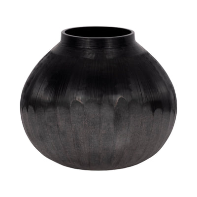 9" Etched Lines Rough Cut Bottom Vase, Black