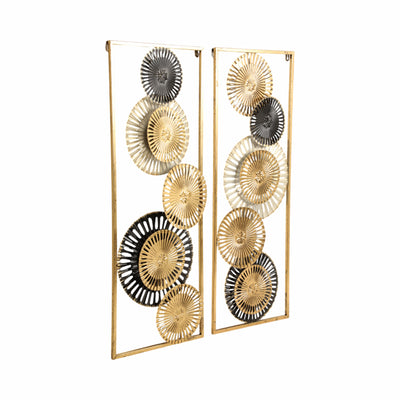 S/2 32" Pierced Disc Metal Wall Panels, Gold Multi