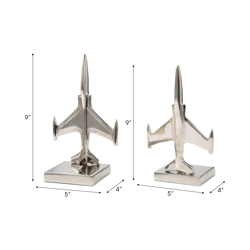 S/2 9" Orleans Silver Plane Bookends