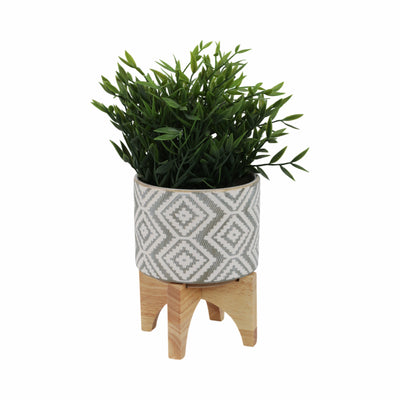 WHITE/GRAY PLANTER ON STAND 6.75"