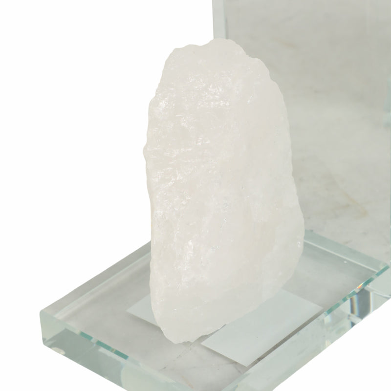 GLASS, S/2 5"H BOOKENDS WITH WHITE STONE, CLEAR