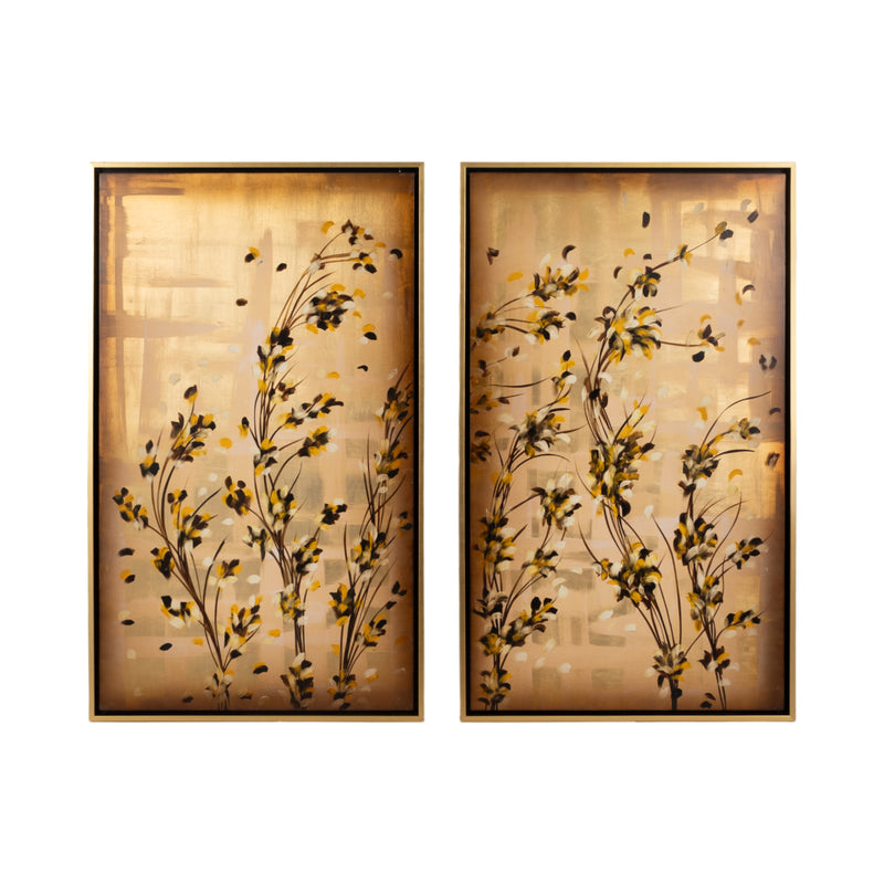 S/2 71x59 Hand Painted Wildflowers, Gold