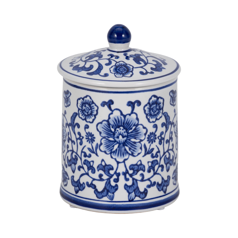 Cer, 6" 8oz Chinoiserie Scntd Candle W/lid,wht/blu