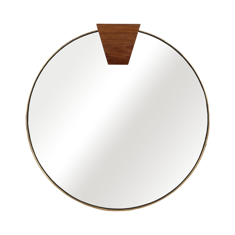 47x47 Round Wood Piece Mirror, Gold