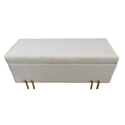 44" Pleated Bench W/ Legs, Cream