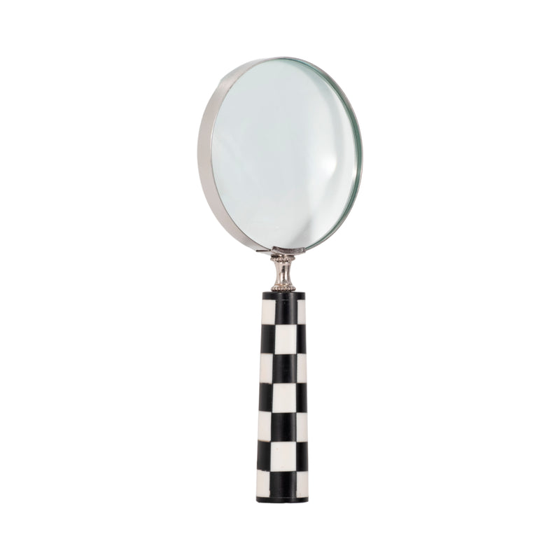 4" Checkerboard Handle Magnifying Glass, Black/whi