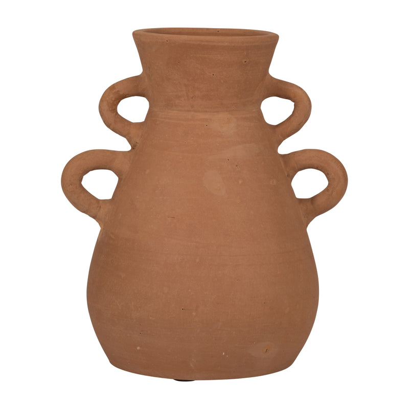 TERRACOTTA, 12" VASE WITH 4 HANDLES, NATURAL