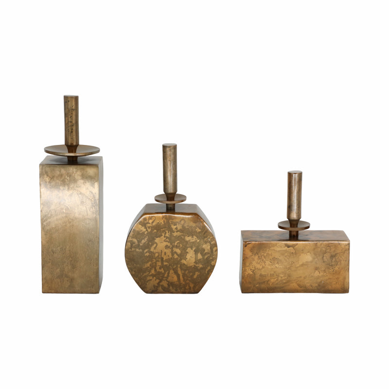 S/3 10/10/14" Reims Antique Gold Bottles