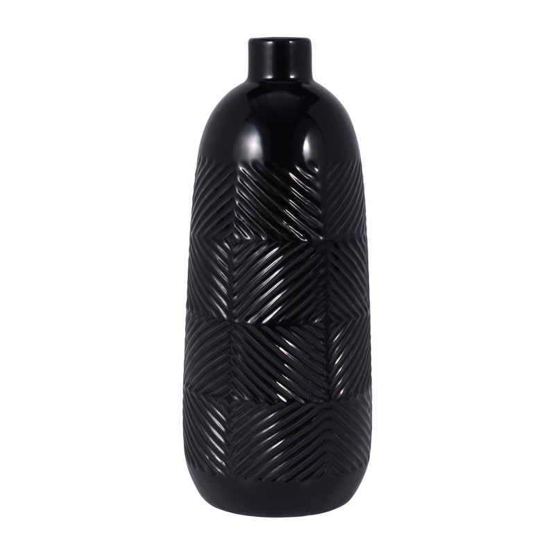 CER, 17" TEXTURED LINES VASE, BLACK