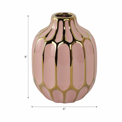 CERAMIC VASE 8", BLUSH/GOLD