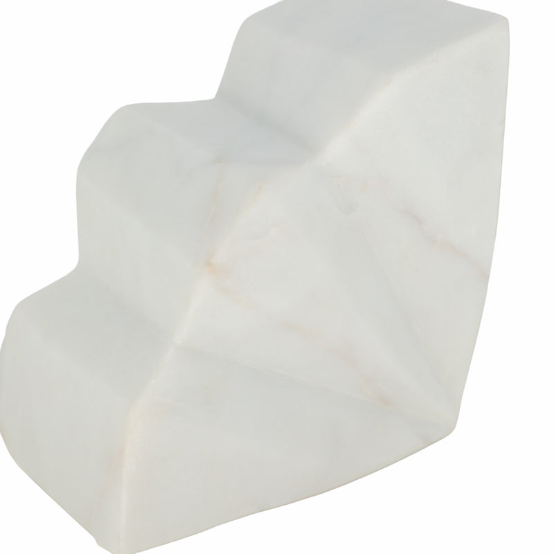 S/2 5" Semi Circle Fluted Marble Bookends, White