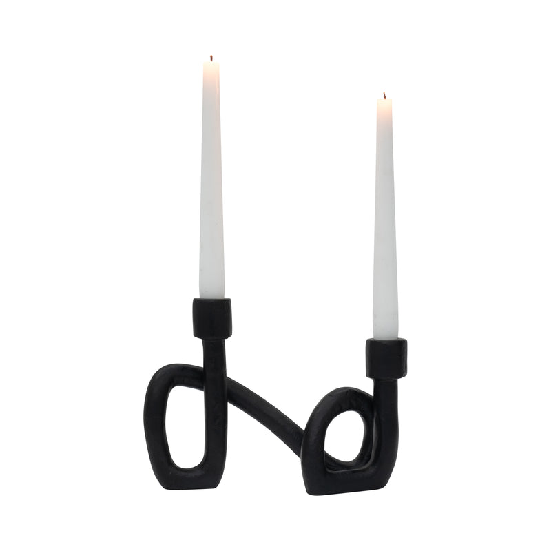 9" Swirled 2 Taper Candleholder, Black