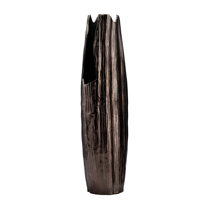 METAL, 24"H, ABSTRACT RIDGED VASE,BLK NICKEL