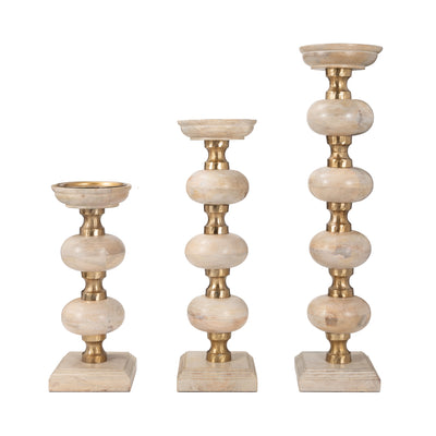 S/3 14/19/23" Sumpter Natural Wood Candle Sticks