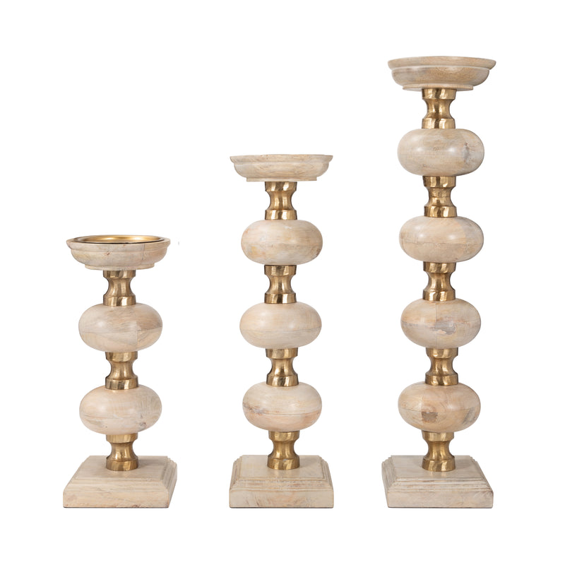 S/3 14/19/23" Sumpter Natural Wood Candle Sticks