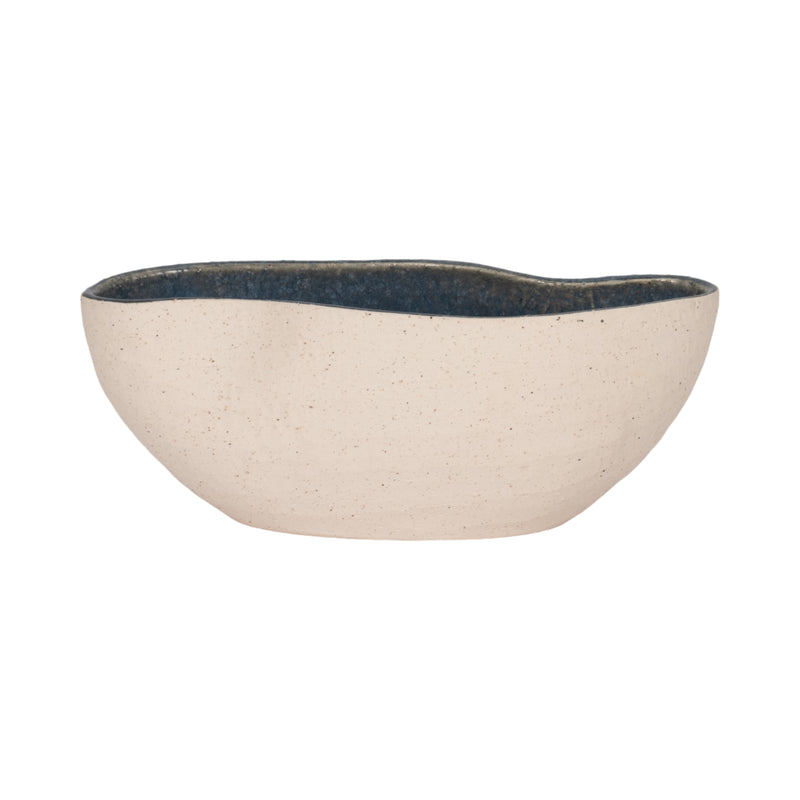 13" Reactive Curvy Oval Bowl, Blue/white