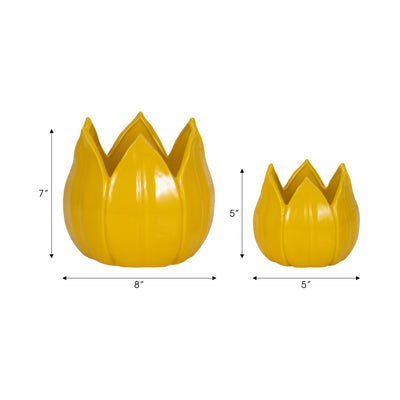 S/2 5/8" Petal Planters, Yellow