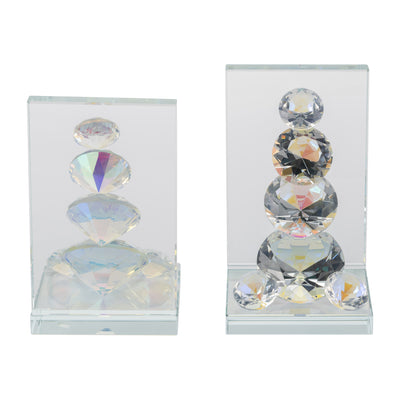 S/2 CRYSTAL DIAMOND BOOKENDS, RAINBOW