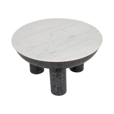 33" Chunky Leg Coffee Table Marble Top, White/blk