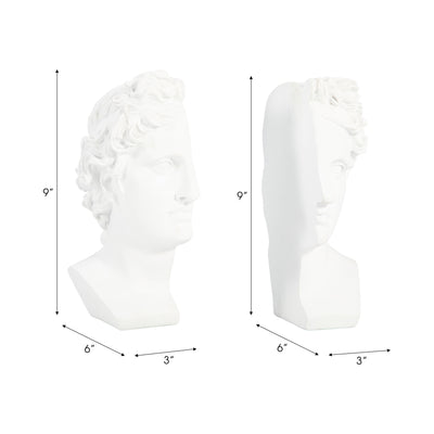 S/2 Resin, 9" Greek Goddess Bookends, White