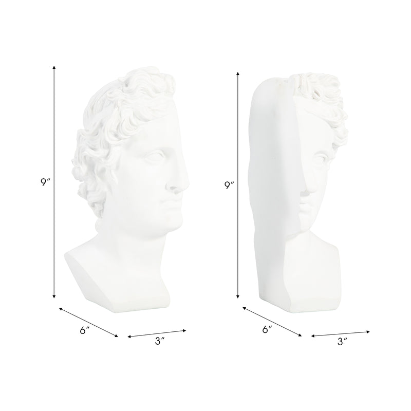 S/2 Resin, 9" Greek Goddess Bookends, White