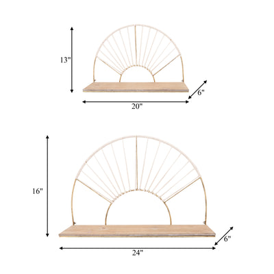 METAL/WOOD, S/2 13/16"H ARCHED WALL SHELVES, GOLD